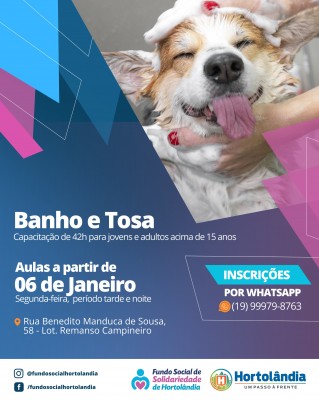  Inscrições Abertas: Curso Gratuito de Banho e Tosa! ?✂️